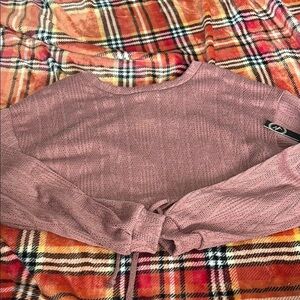 Pink Knit Sweater with Tie Sleeves